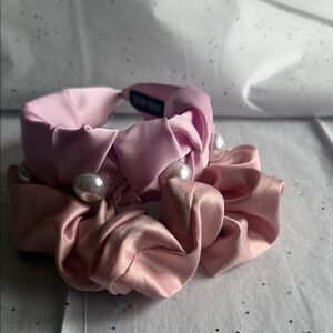 Elegant Pink Satin Headband with Pearls